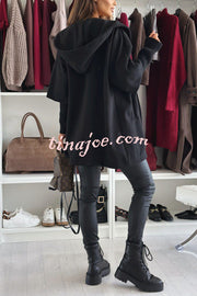 Solid Color Loose Pocket Hooded Long Sleeve Jacket