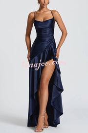 Solid Color Sexy Backless Lace-up Irregular Ruffled Maxi Dress