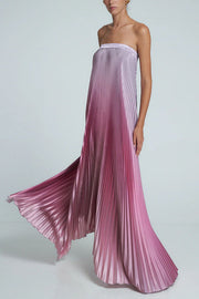 Gorgeous Styling Satin Pleated Elastic Bust Strapless A-line Gown Maxi Dress