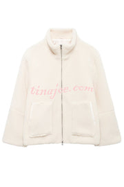 Solid Color Stitching High Collar Long Sleeve Loose Pocket Woolen Coat