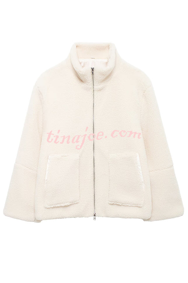 Solid Color Stitching High Collar Long Sleeve Loose Pocket Woolen Coat