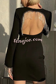 Fashionable Fringed Square Neck Bell Sleeves Hollow Back Mini Dress