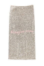 Crushing on You Sequin High Rise Wrap Tie-up Slit Midi Skirt