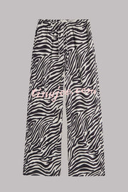 Emmie Zebra Print Elastic Waist Pocketed Wide Leg Pants