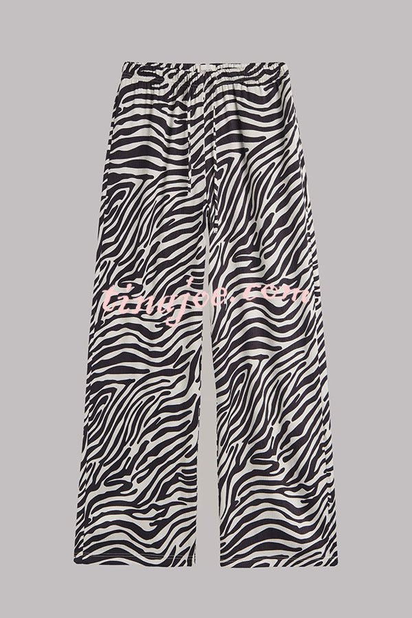 Emmie Zebra Print Elastic Waist Pocketed Wide Leg Pants