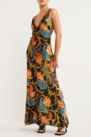 Forever Mine Satin Exclusive Botanical Print Slip Maxi Dress