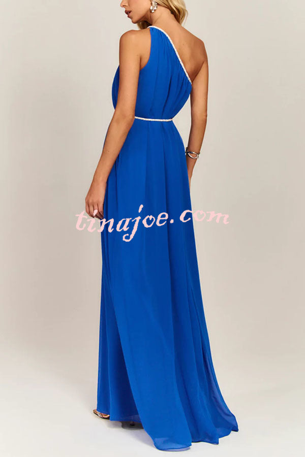 Elly One Shoulder Rhinestone Details Removable Belt A-line Maxi Dress