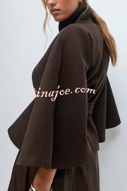 Fashionable Stand Collar Button Waist Tie Loose Cape