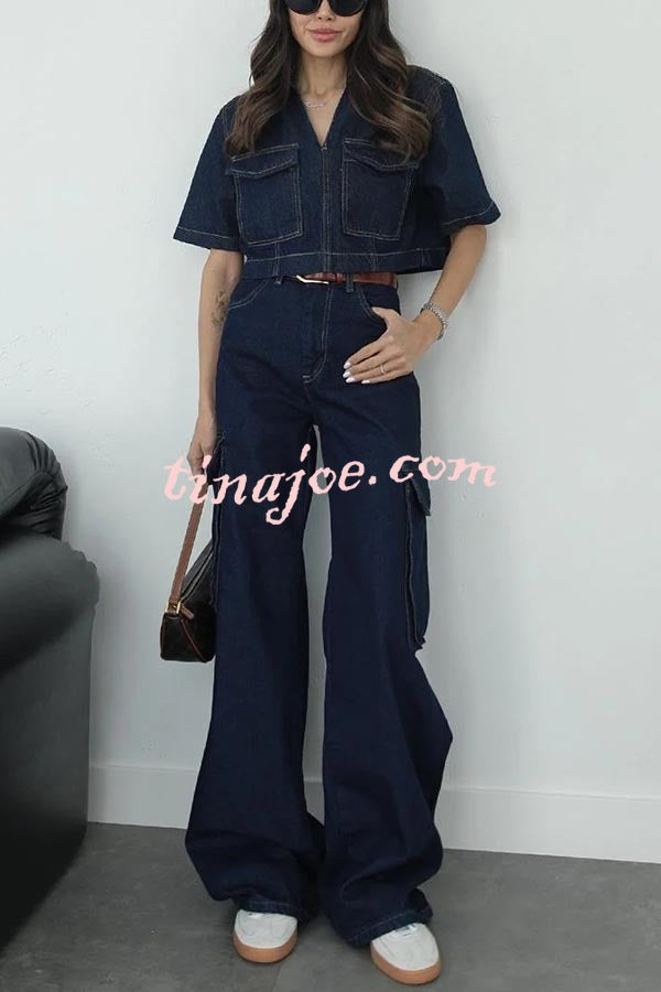 Free Breeze Denim High Rise Pocketed Wide Leg Cargo Jeans