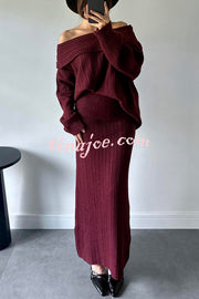 Luka Ribbed Knit Off Shoulder Long Sleeve Sweater and Stretch Maxi Skirt Set