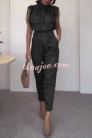 Statement Breast Pocket Top and Side Pocket Belt Long Pant Set