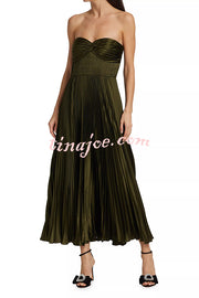 Love Note Satin Sweetheart Twist Off Shoulder Pleated Maxi Dress