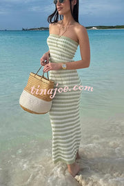 Bahamas Beach Knit Colorblock Stripes Bandeau Top and High Rise Stretch Maxi Skirt Set