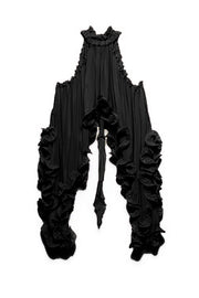 Romantic Drama Chiffon Wavy Ruffles Halter Irregular A-line Top