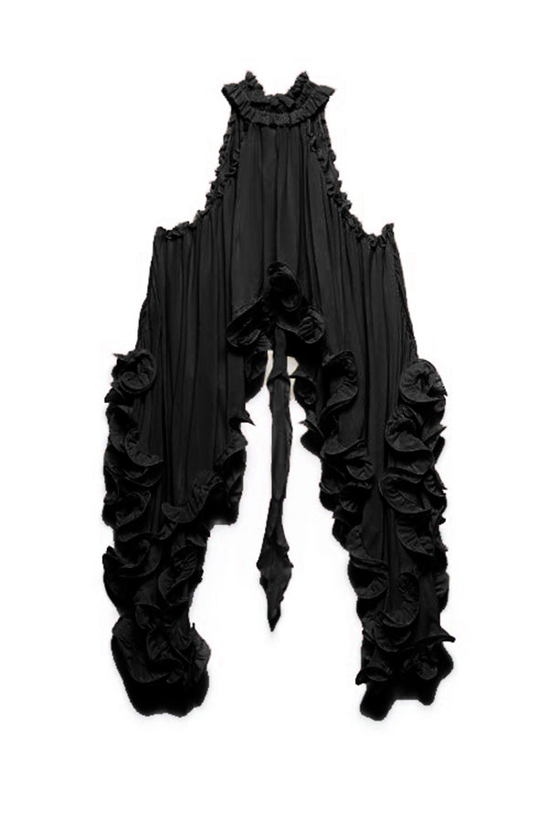 Romantic Drama Chiffon Wavy Ruffles Halter Irregular A-line Top