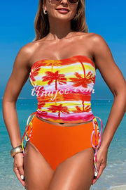 Unique Print High Waist Tie-Stretch Two-Piece Bikini Swimsuit