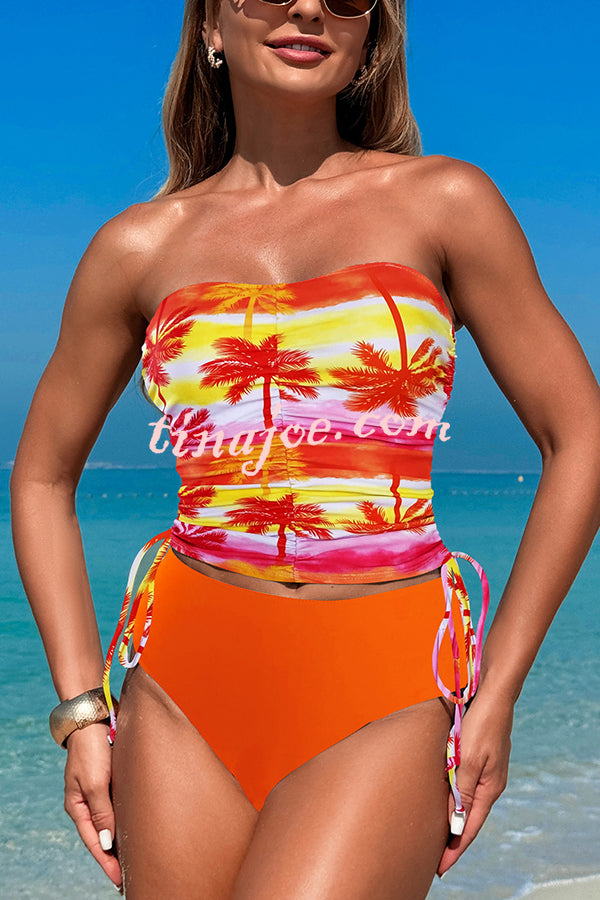 Unique Print High Waist Tie-Stretch Two-Piece Bikini Swimsuit