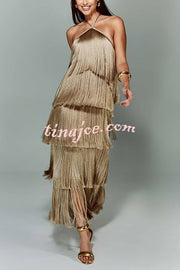 Sexy Halterneck Backless Elegant Fringe Maxi Dress