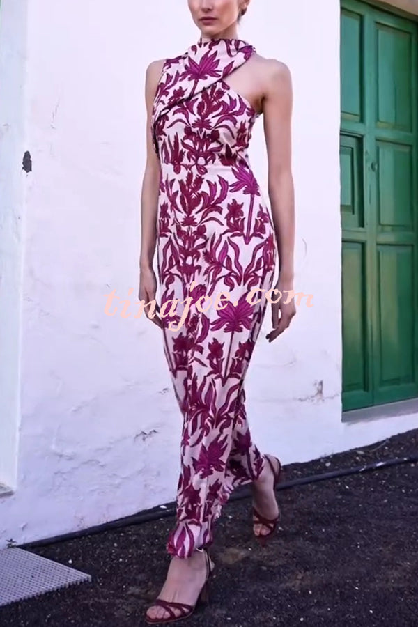 Unique Printed Fashion One Shoulder Casual Maxi Dress