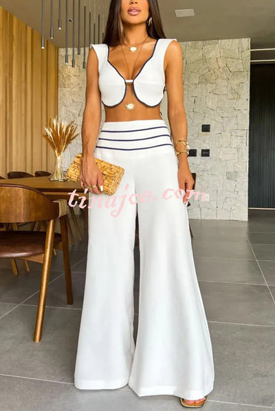 Solid Color Sexy V-neck Sleeveless Top and High-waisted Loose Pants Set