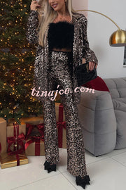 Chic Party Season Sequin Button Long Sleeve Lapel Oversized Blazer Jacket