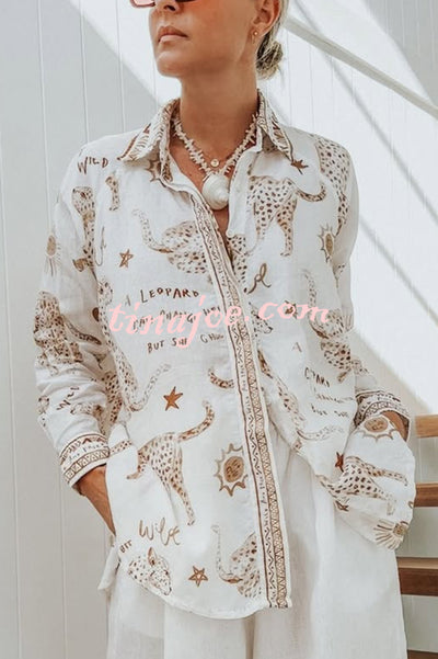 Jungle Leopard Print Loose Long Sleeve Casual Shirt