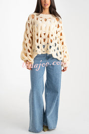 Solid Color Casual Hollow Long-sleeved Holiday Knitted Sweater