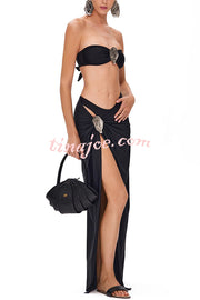 Matching The Beach Oyster Metal Decor High Slit Stretch Maxi Skirt