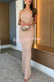 Solid Color Knitted Open Back Slim Slit Maxi Dress