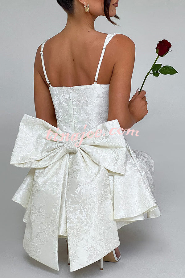 Jacquard Fabric Halter Back Elegant Bow Slim Fit Mini Dress