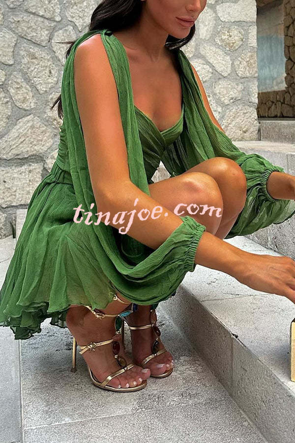 Worthy of Praise Chiffon Long Balloon Slit Sleeve Back Lace-up Mini Dress