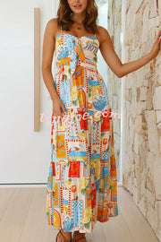 Radiant As Always Unique Print Front Tie-up Slip Maxi Dress