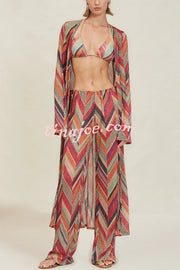 Gypsy Girl Triangle Pattern Tie-up Long Sleeve Midi Cover-up Robe