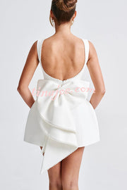 Stylish Pearl-embellished Large Bow Slim-fit Mini Dress