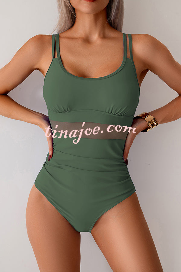 Fashion Waist Mesh Stretch One-piece Swimsuit