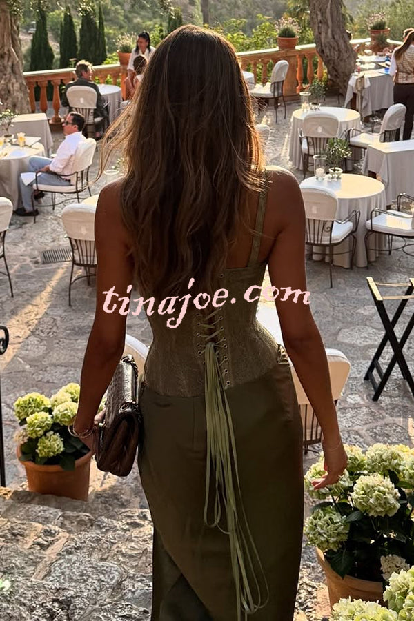 In A Fairytale Lace Corset Back Lace-up Slip Stretch Bodysuit