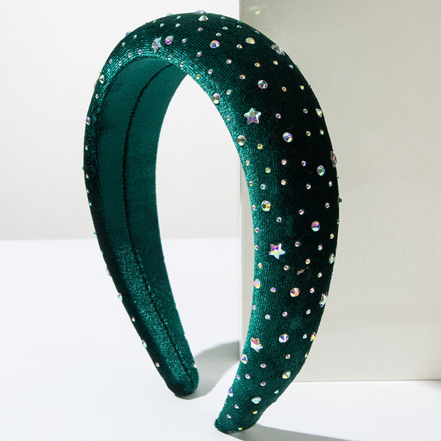 Vintage Velvet Inlaid with Colorful Rhinestones Headband