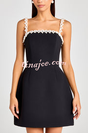 Lovers Kiss Pearl Trim Straps Pocketed Tulip Style Mini Dress