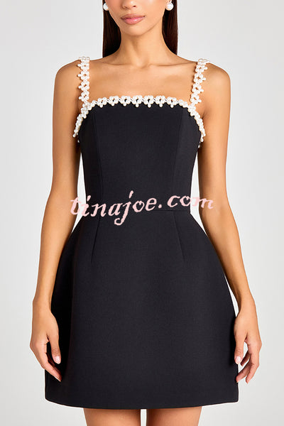Lovers Kiss Pearl Trim Straps Pocketed Tulip Style Mini Dress