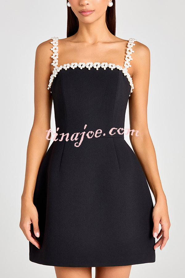 Lovers Kiss Pearl Trim Straps Pocketed Tulip Style Mini Dress