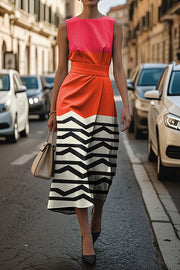 Unique Print Sleeveless Round Neck Casual Midi Dress