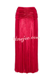 Solid Color Shiny Fabric Irregular Loose Beach Stretch Skirt