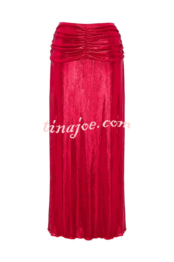 Solid Color Shiny Fabric Irregular Loose Beach Stretch Skirt