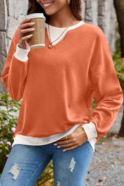 Fashionable Contrasting Color Loose Long-sleeved Casual Sweatshirt