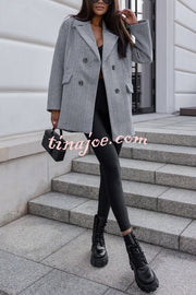 Fashion Stripe Print Lapel Pocket Coat