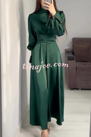 Solid Color Ruffled Sleeves Waisted Tie Slim Fit Maxi Dress