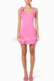 Crush on You Rose Applique Square Neck Wide Strap Mini Dress