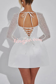 Like A Doll Sequin Long Sleeve Satin Pocketed Bubble Shape Mini Dress