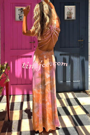 La Bamba Tie-dye Print Back Lace-up Stretch Maxi Dress