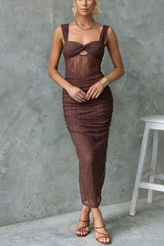 Manifesting You Mesh Ruched Detail Maxi Dress